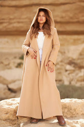 Wool Coat with Side Pockets, Rever Collar & Detachable Belt – Elegant & Warm for Winter  Long  Coat